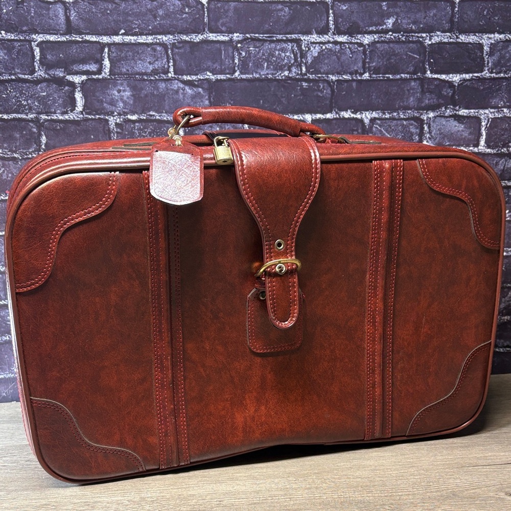 Vintage Brown Faux Leather Luggage Bag